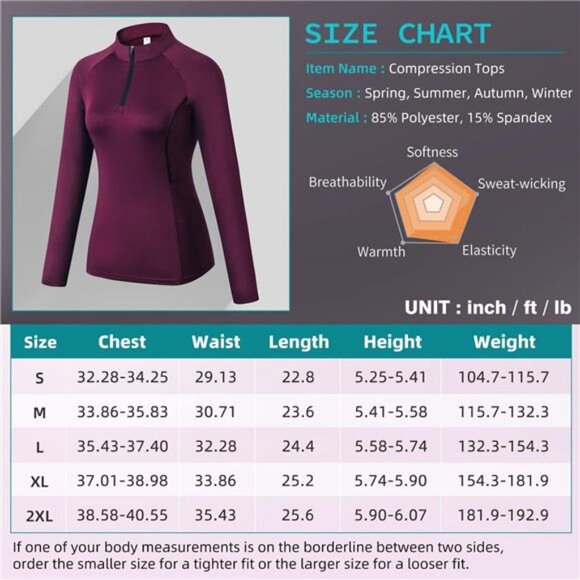 Womens Athletic Tops Long Sleeve Quick Dry UPF 50+ Soft Quarter Zip Pullover - Picture 7 of 8